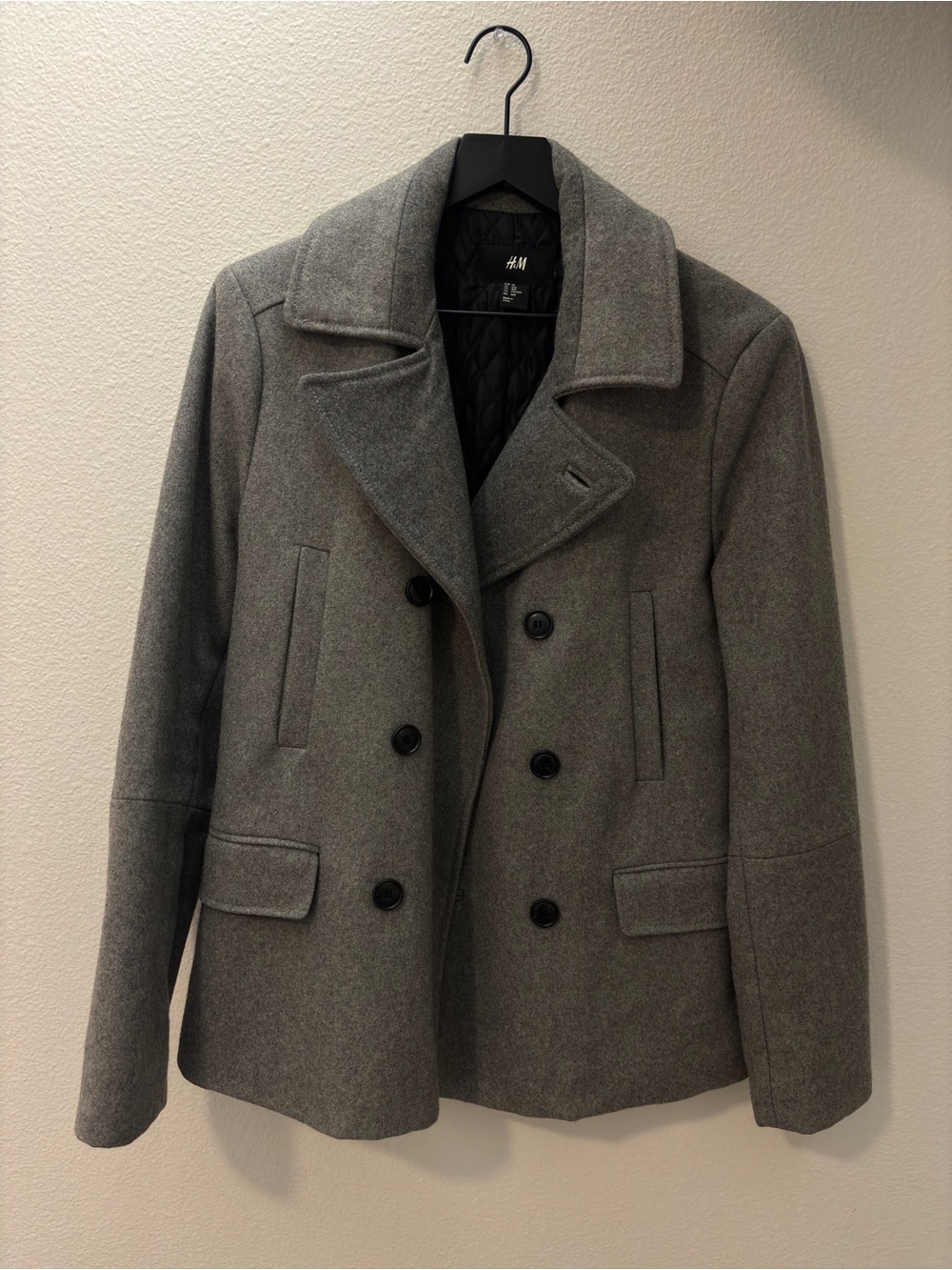H&M Men's Charcoal Gray Double-Breasted Pea Coat 36R